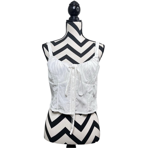 Dainty Cottagecore Sz L Boho Prairie Milkmaid Button Front Crop Top - Picture 1 of 9